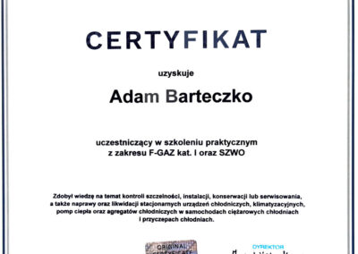 Certyfikat za udział w szkoleniu praktycznym